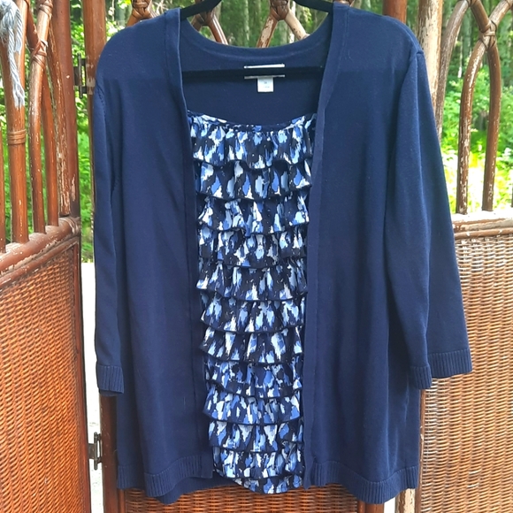 🍀3/15 Cj Banks Navy Blue Sweater Shirt - Picture 1 of 5
